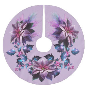 Jupon De Sapin En Polyester Brossé Poinsettia Rose Et Lavande