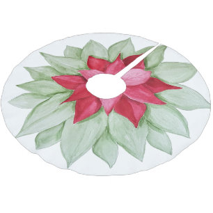 Jupon De Sapin En Polyester Brossé Poinsettia Rouge Vert Aquarelle Peint à la main