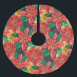 Jupon De Sapin En Polyester Brossé Poinsettias Noël Floral<br><div class="desc">Des poinsettias rouges et or et des feuilles sont présentés sur cette jupe d'arbre personnalisée. CORRESPONDANCE d'objets dans notre collection.</div>