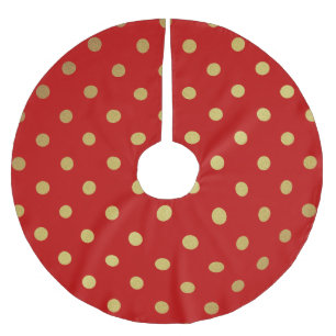 Jupon De Sapin En Polyester Brossé Pois vintage de rouge et d'or
