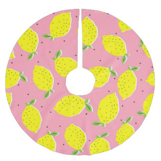 Jupon De Sapin En Polyester Brossé Polka rose citron chaotique : Motif d'agrumes