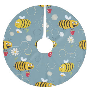 Jupon De Sapin En Polyester Brossé Pollinant Les Abeilles, Flower Garden Scene.