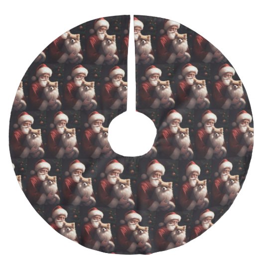 Jupon De Sapin En Polyester Brossé Poméranien avec Noël Festif du Père Noël (Devant)