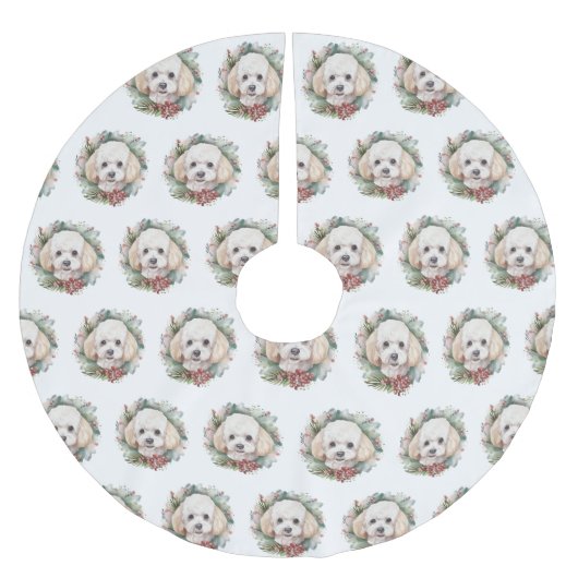Jupon De Sapin En Polyester Brossé Poodle Noël Wreath Festive Pup (Devant)