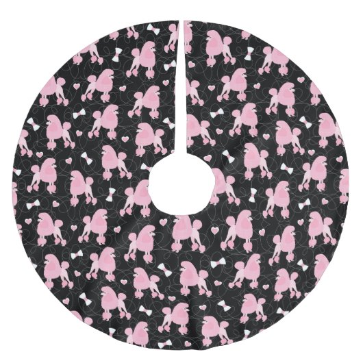 Jupon De Sapin En Polyester Brossé Poodles roses et vaches Motif noir (Devant)