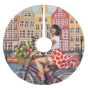 Jupon De Sapin En Polyester Brossé Poster d'Amsterdam : Pin-Up Girl Cycling.