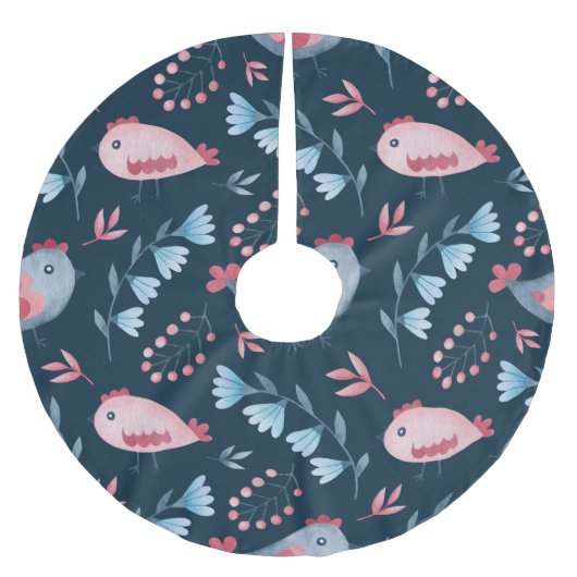 Jupon De Sapin En Polyester Brossé Poulets folkloriques : Aquarelle Motif sans coutur (Devant)