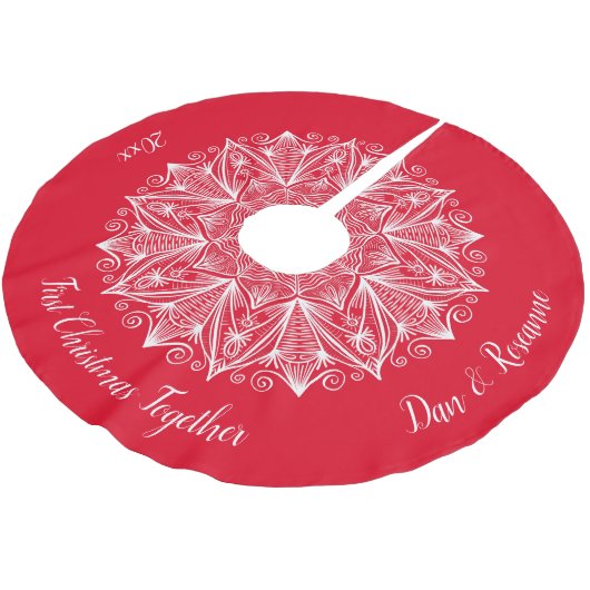 Jupon De Sapin En Polyester Brossé Premier Noël Ensemble Flèche de neige Mandala Roug (Angle)