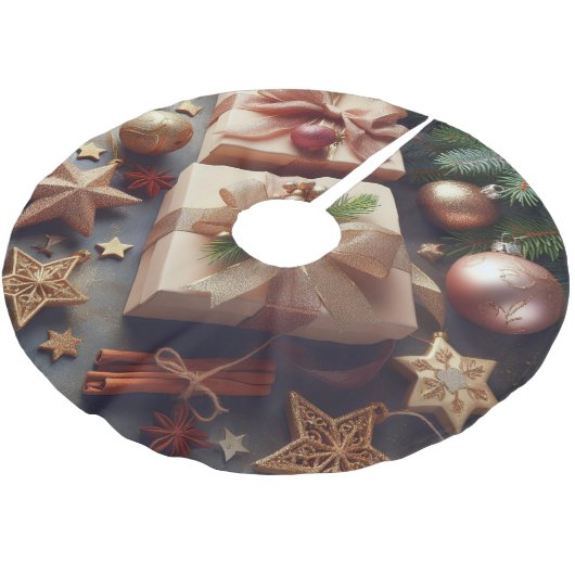 Jupon De Sapin En Polyester Brossé Présentations et ornements de Noël (Angle)