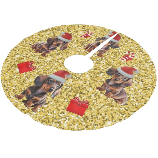Jupon De Sapin En Polyester Brossé Puppies de Noël Dachshund Jupe d'arbre (Angle)