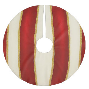 Jupon De Sapin En Polyester Brossé Rayure dorée rouge - Noël moderne