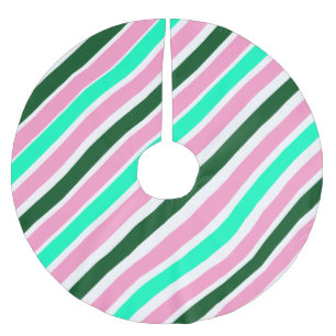 Jupon De Sapin En Polyester Brossé Rayures de bonbons de Noël rose et vert