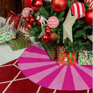 Jupon De Sapin En Polyester Brossé Rayures en étoile rose vif