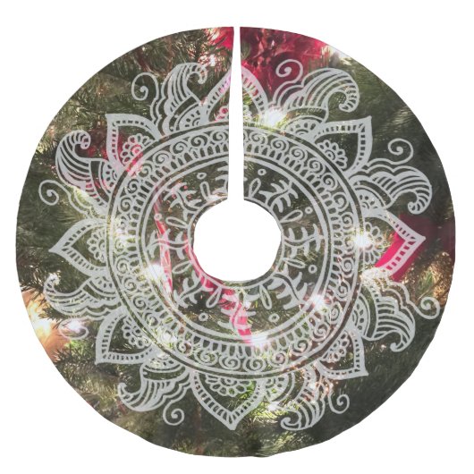 Jupon De Sapin En Polyester Brossé Real Christmas Tree Doit Mandala Snowflake Dentell (Devant)