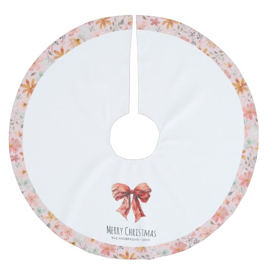 Jupon De Sapin En Polyester Brossé Red Bow Coquette Floral moderne Noël (Devant)