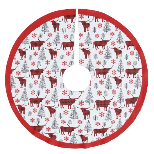 Jupon De Sapin En Polyester Brossé Red Buffalo Plaid Longhorn Motif (Devant)