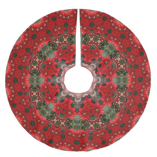 Jupon De Sapin En Polyester Brossé Red Floral Christmas Tree Skirt (Devant)