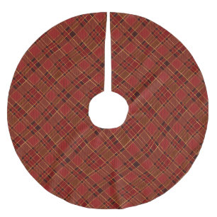 Jupon De Sapin En Polyester Brossé Red Gold Black Aquarelle Noël Plaid Motif