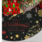 Jupon De Sapin En Polyester Brossé Red Gold Reindeer Joyeux sapin de Noël