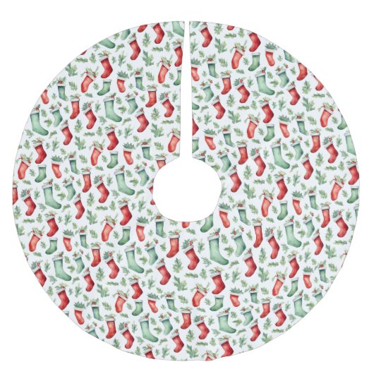 Jupon De Sapin En Polyester Brossé Red Green Bas Holly Noël (Devant)