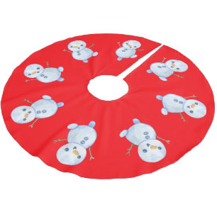 Jupon De Sapin En Polyester Brossé Red Joyeux Noël Holly bonhomme de neige Motif de N