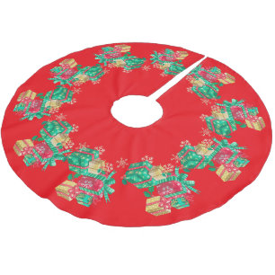 Jupon De Sapin En Polyester Brossé Red Joyeux Noël Holly Noël cadeau sans soudure