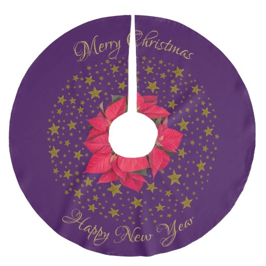 Jupon De Sapin En Polyester Brossé Red Poinsettia Plante sur la parties scintillant é (Devant)