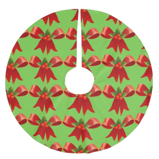 Jupon De Sapin En Polyester Brossé Red Ribbon Bow Holly Thunder_Cove Green (Devant)