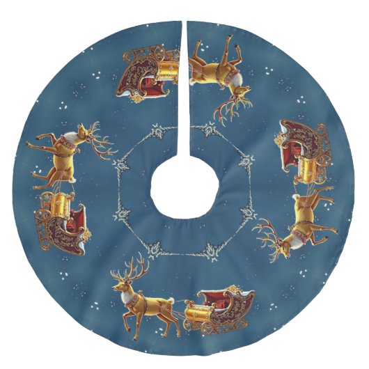 Jupon De Sapin En Polyester Brossé Reindeer Christmas Sleigh Tree Skirt (Devant)