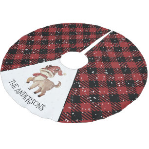 Jupon De Sapin En Polyester Brossé Reindeer Plaid Christmas