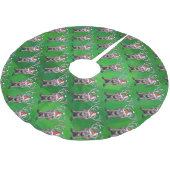 Jupon De Sapin En Polyester Brossé Reindees Noël Sur Vert (Angle)