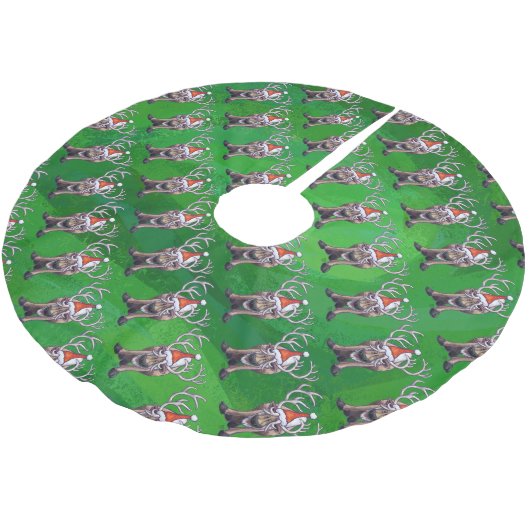 Jupon De Sapin En Polyester Brossé Reindees Noël Sur Vert (Angle)