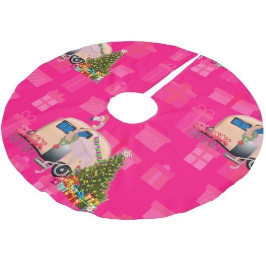 Jupon De Sapin En Polyester Brossé remorque flamingo de noël (Angle)