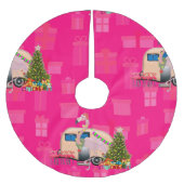 Jupon De Sapin En Polyester Brossé remorque flamingo de noël (Devant)