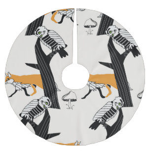 Jupon De Sapin En Polyester Brossé Renard, hibou, arbre, sans couture vintage.