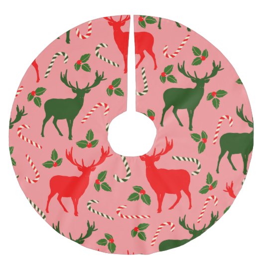 Jupon De Sapin En Polyester Brossé rennes de noël rose (Devant)