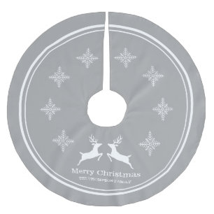 Jupon De Sapin En Polyester Brossé Rennes Grises Et Blanches Avec Snowflakes Noël