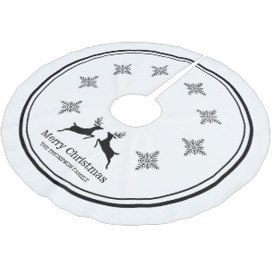 Jupon De Sapin En Polyester Brossé Rennes noir et blanc avec flocons de neige de Noël