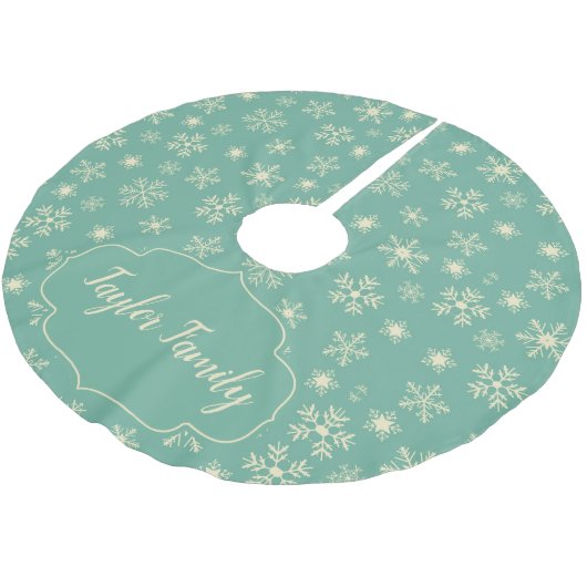 Jupon De Sapin En Polyester Brossé Rétro Aqua Snowflakes personnalisable (Angle)