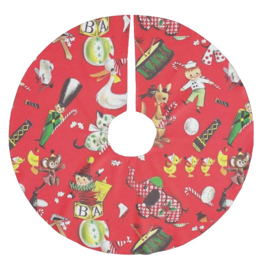 Jupon De Sapin En Polyester Brossé Retro Noël Animaux farcis Poupées Drum Kitten (Devant)