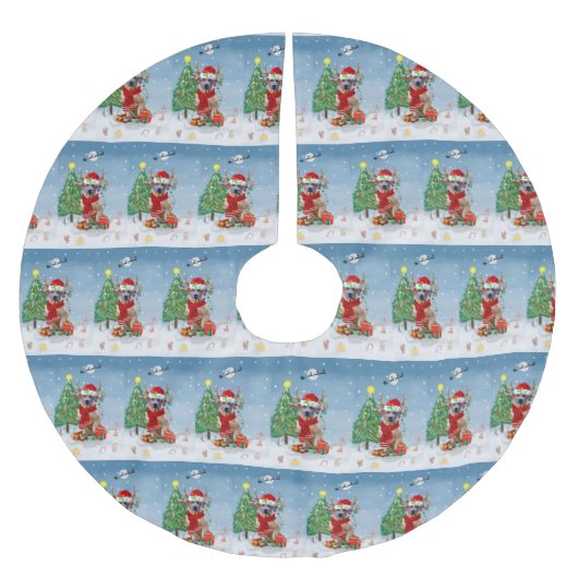 Jupon De Sapin En Polyester Brossé Rhodesian Ridgeback Chien dans neige cadeau de Noë (Devant)