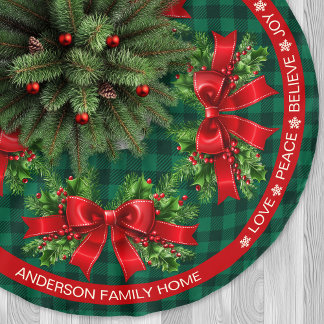 Jupon De Sapin En Polyester Brossé Ribbon vert holly Mots festifs Noël
