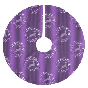 Jupon De Sapin En Polyester Brossé Rindeer d'argent et couronnes Noël violet
