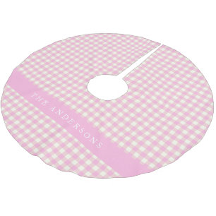Jupon De Sapin En Polyester Brossé Rose et blanc à carreaux personnalisés vintage