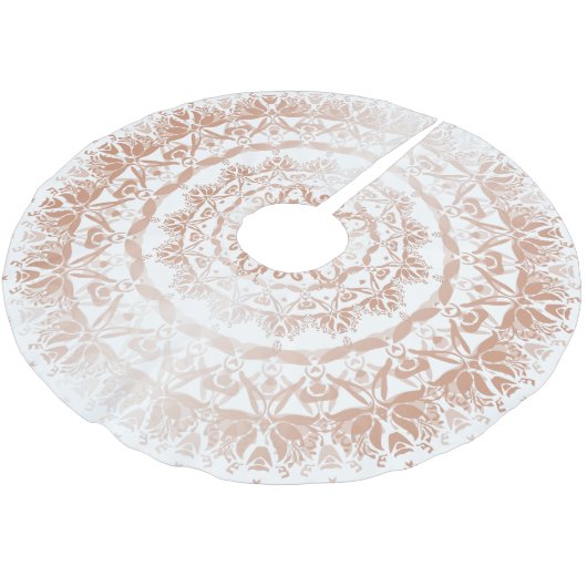 Jupon De Sapin En Polyester Brossé Rose Gold White Damask Mandala (Angle)
