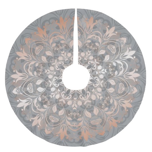 Jupon De Sapin En Polyester Brossé Rose Gris Or Floral Mandala Brossé Polyester Tr (Devant)