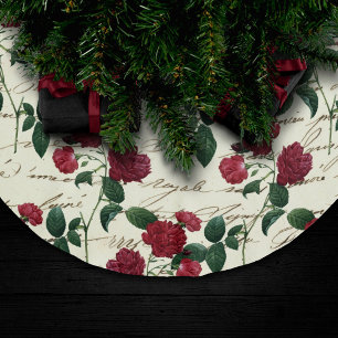 Jupon De Sapin En Polyester Brossé Roses rouges magnifiques et écriture Vintage class
