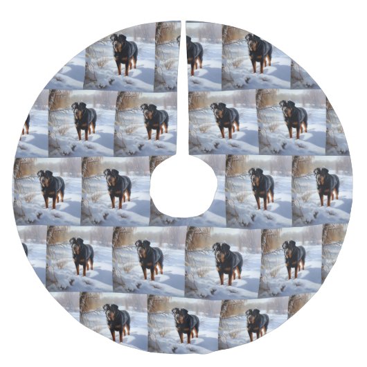Jupon De Sapin En Polyester Brossé Rottweiler Laisser neiger Noël (Devant)