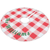Jupon De Sapin En Polyester Brossé Rouge Blanc Vérification Noël NOM (Angle)