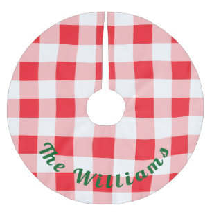 Jupon De Sapin En Polyester Brossé Rouge Blanc Vérification Noël NOM